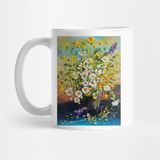 rainbow of daisies, flowers in vase, flowers outside, daisies in vase painting Mug